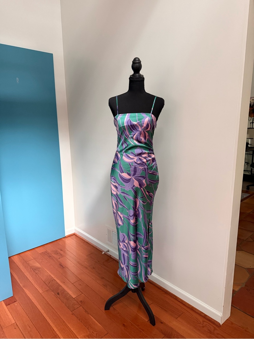 House of Harlow 1960 Green Purple and Pink Floral Slip Maxi Dress Sz XS